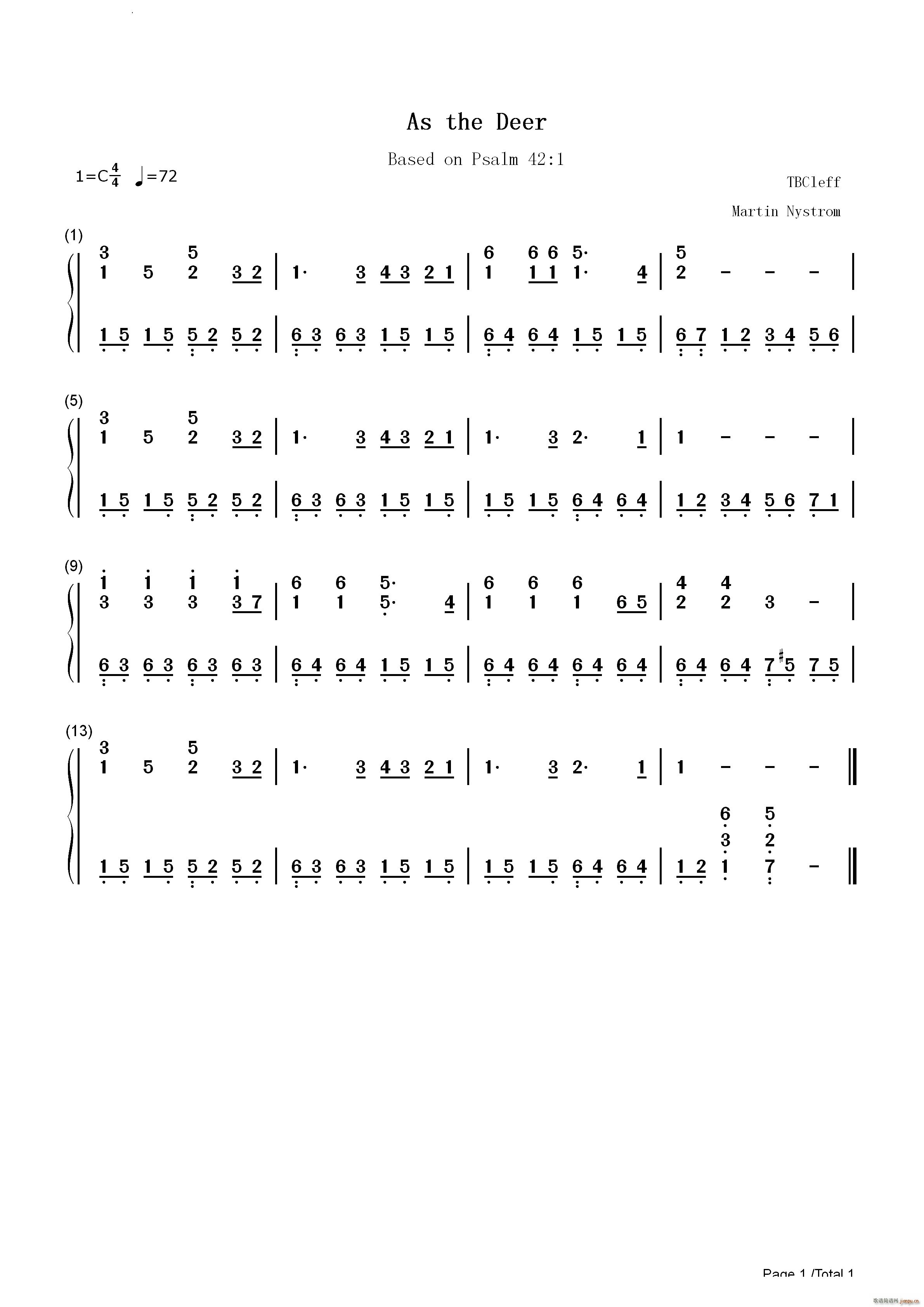 As The Deer 如鹿渴慕溪水简单版(钢琴谱)3