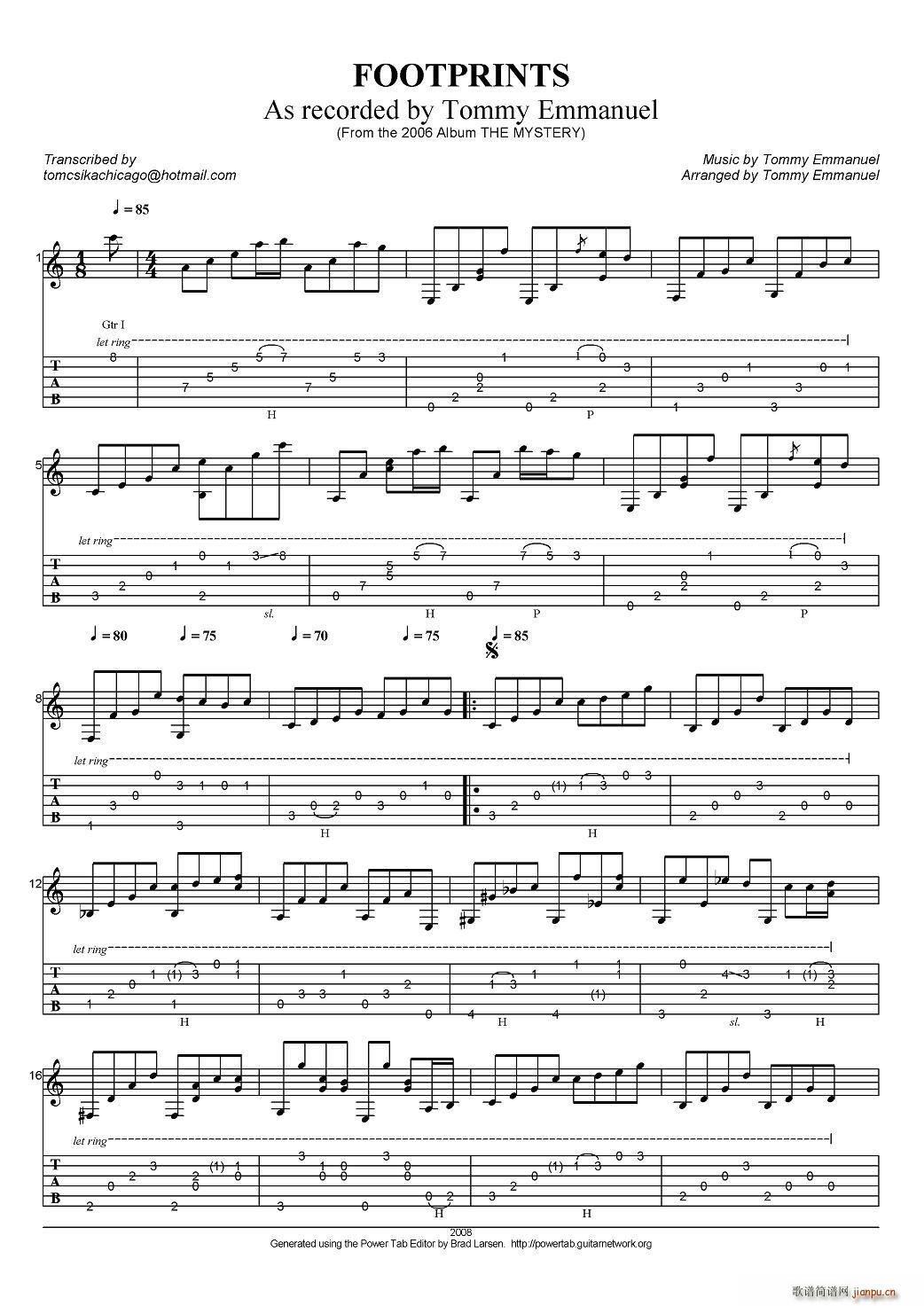 tommy emmanuel footprints 指弹吉他(吉他谱)1