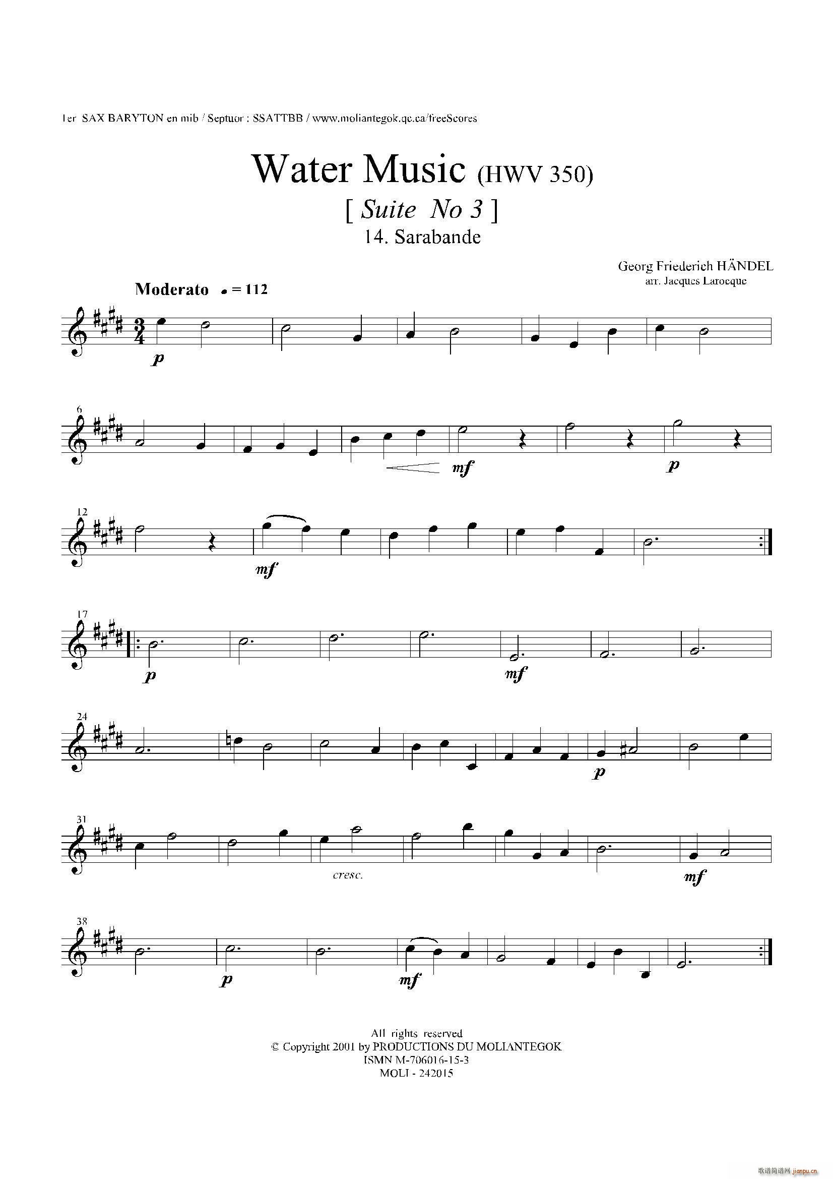 Water Music HWV 350 No 3 第一上低音萨克斯(十字及以上)1