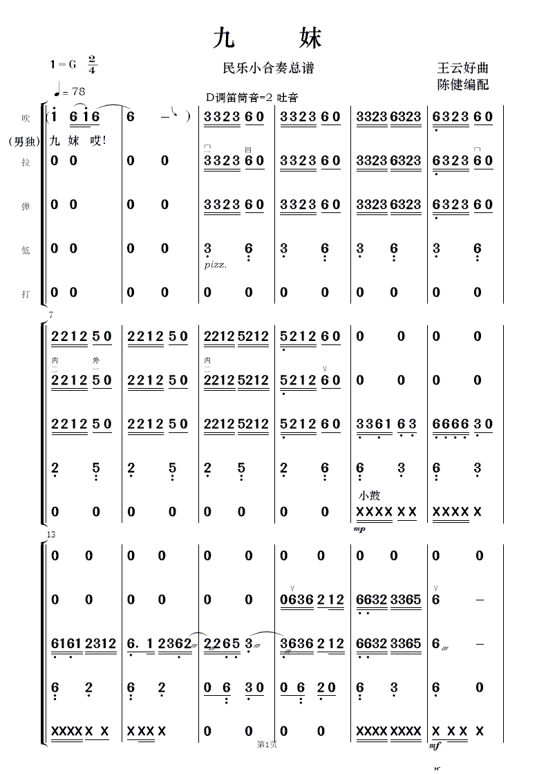 九妹 民乐合奏(总谱)1