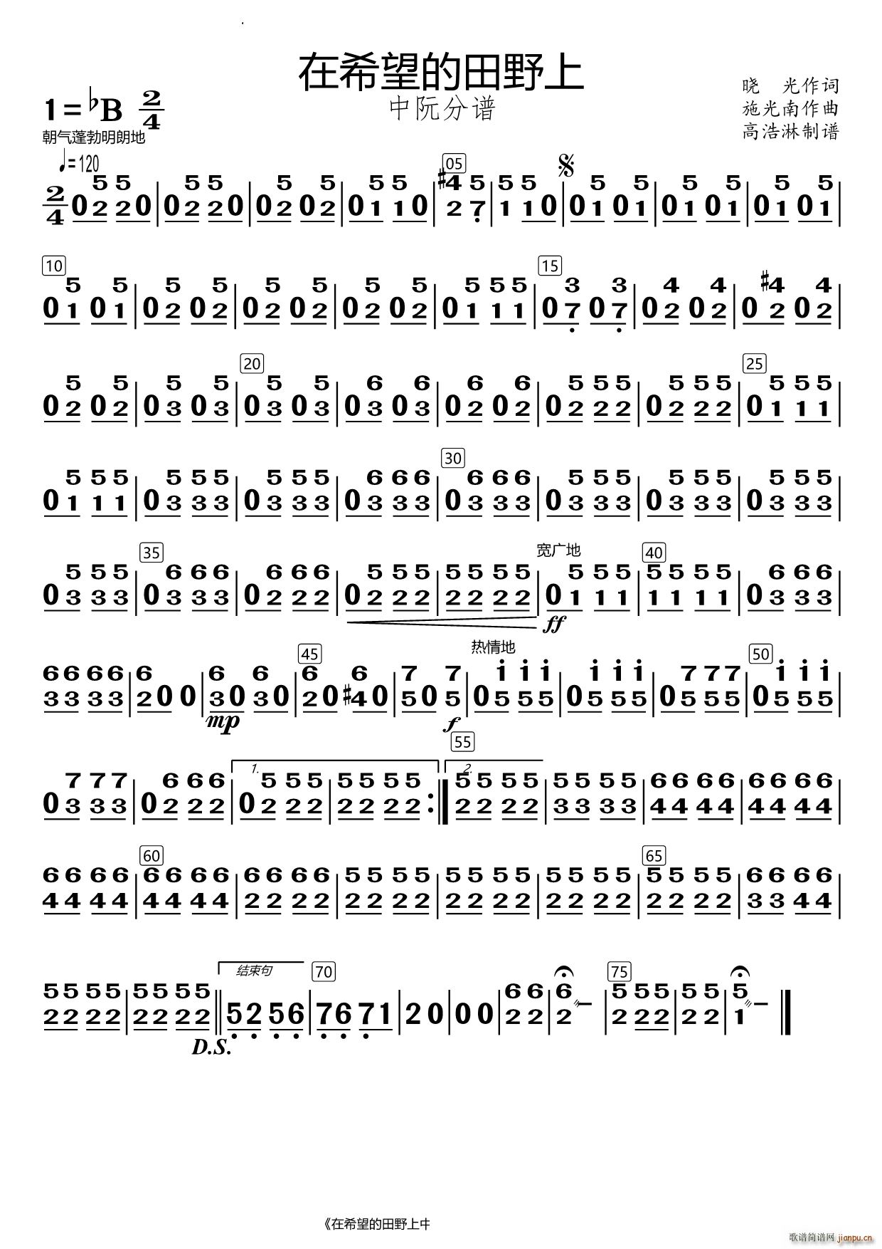 在希望的田野上中阮(总谱)1