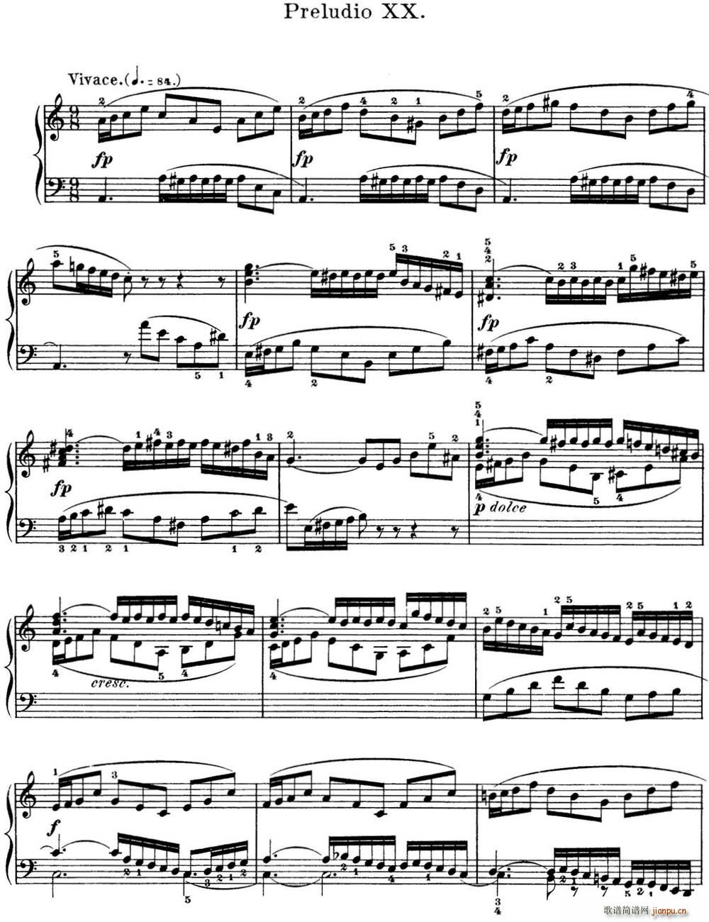 巴赫 平均律钢琴曲集 第一卷 之前奏曲 NO 20(钢琴谱)1