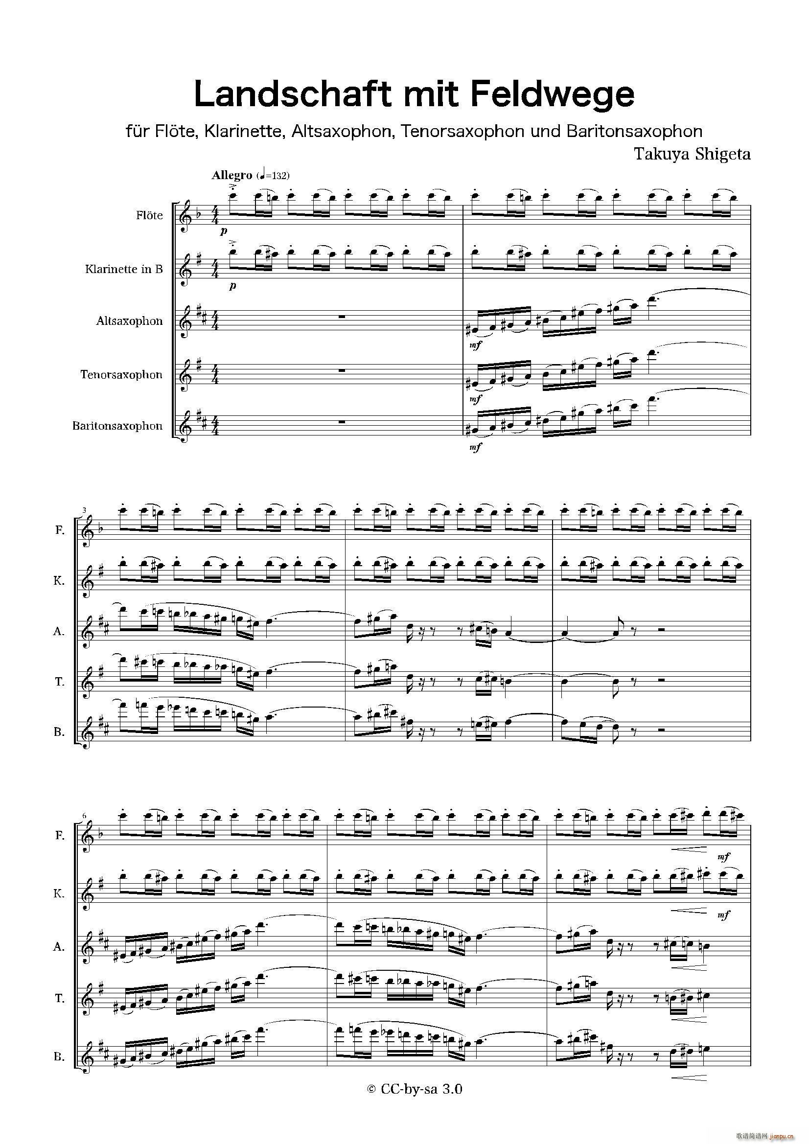 Landschaft mit Feldwege 木管五重奏(总谱)1