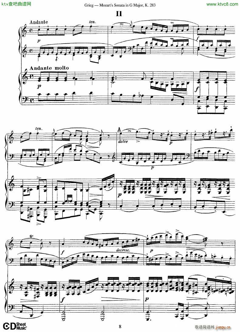 Grieg Sonata K 582 Mozart 2nd Piano Grieg(钢琴谱)8