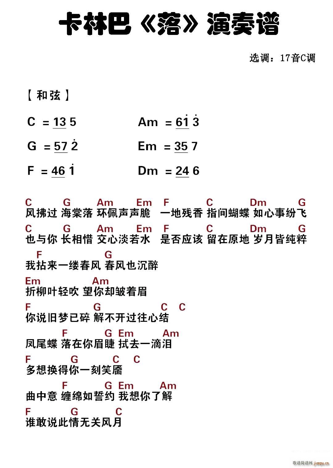 落 拇指琴卡林巴琴弹唱谱(十字及以上)1