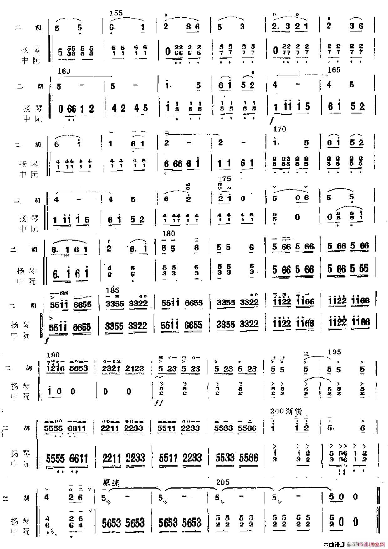 迎着朝阳去韶山 二胡齐奏扬琴 中阮 4(古筝扬琴谱)1