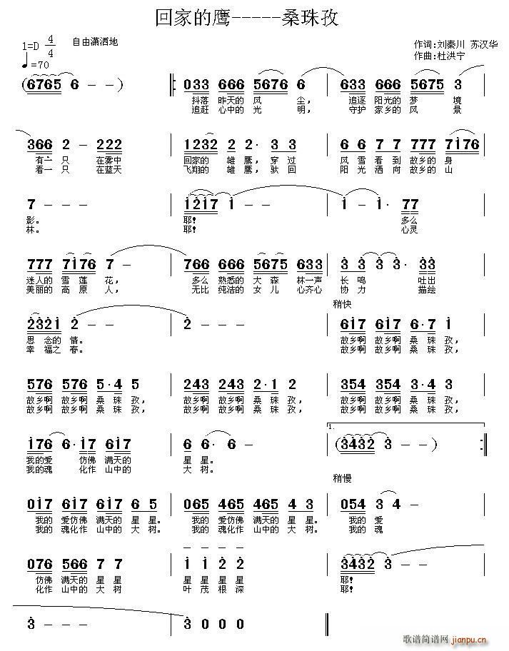 回家的鹰 桑珠孜(八字歌谱)1