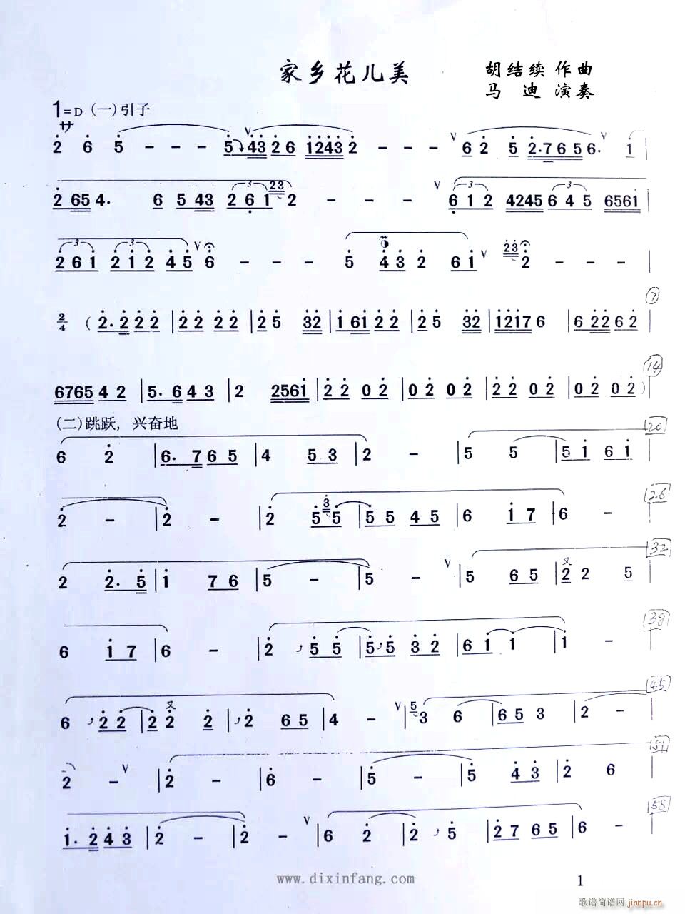 家乡花儿美 笛子独奏(笛箫谱)1