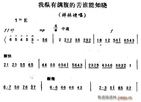 我纵有满腹的苦谁能知晓 祥林嫂唱段(十字及以上)1