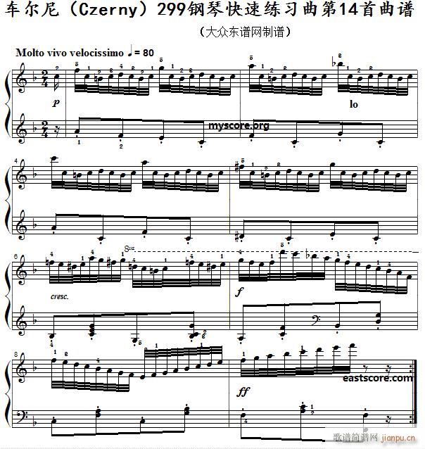 车尔尼 钢琴快速练习曲 Czerny 299 第14首 及练习提示(钢琴谱)1