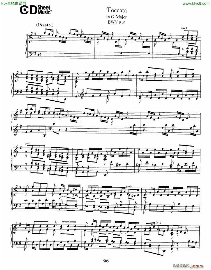 Bach JS BWV 916 Toccata in G(钢琴谱)1