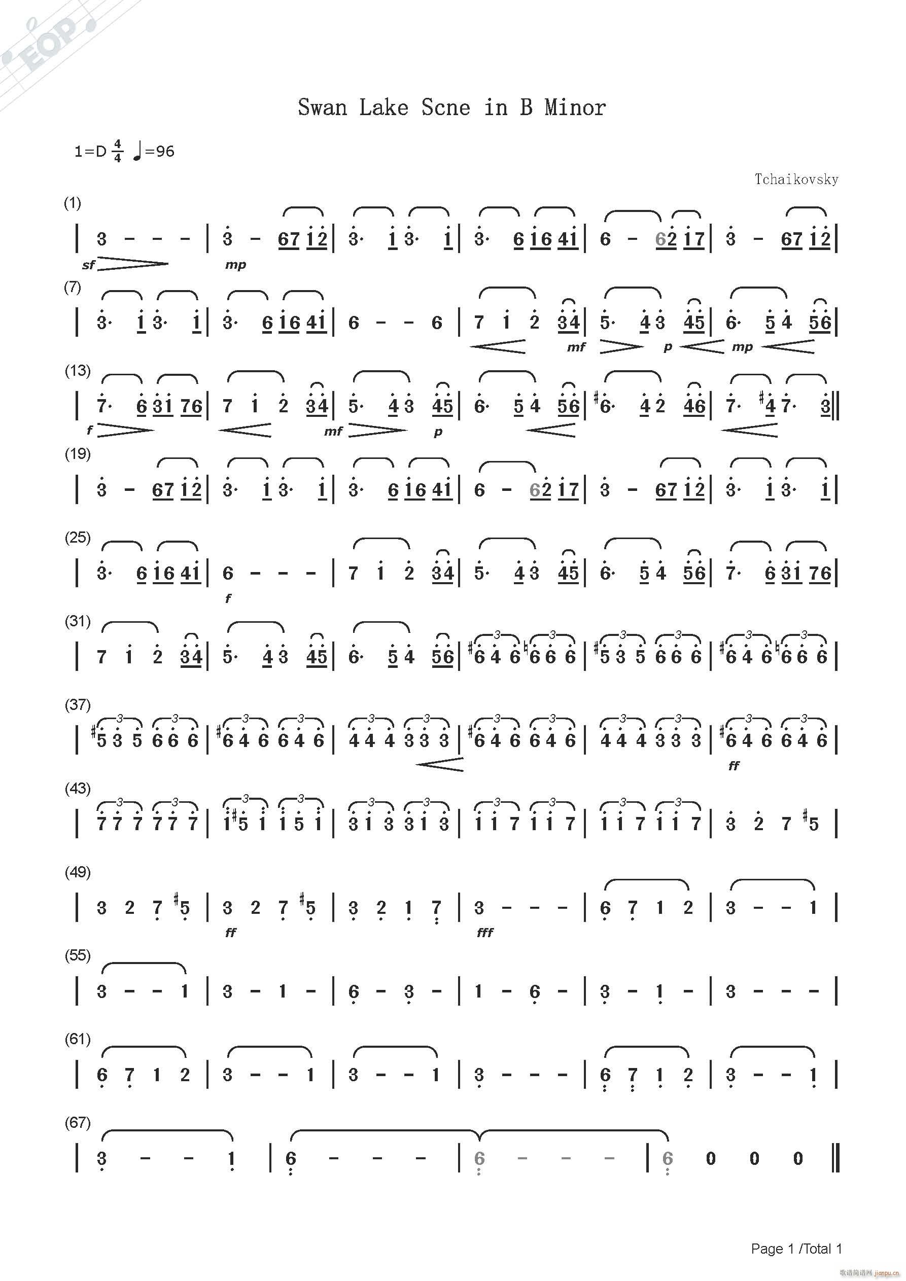 柴可夫斯基 天鹅湖场景 主旋律(十字及以上)1