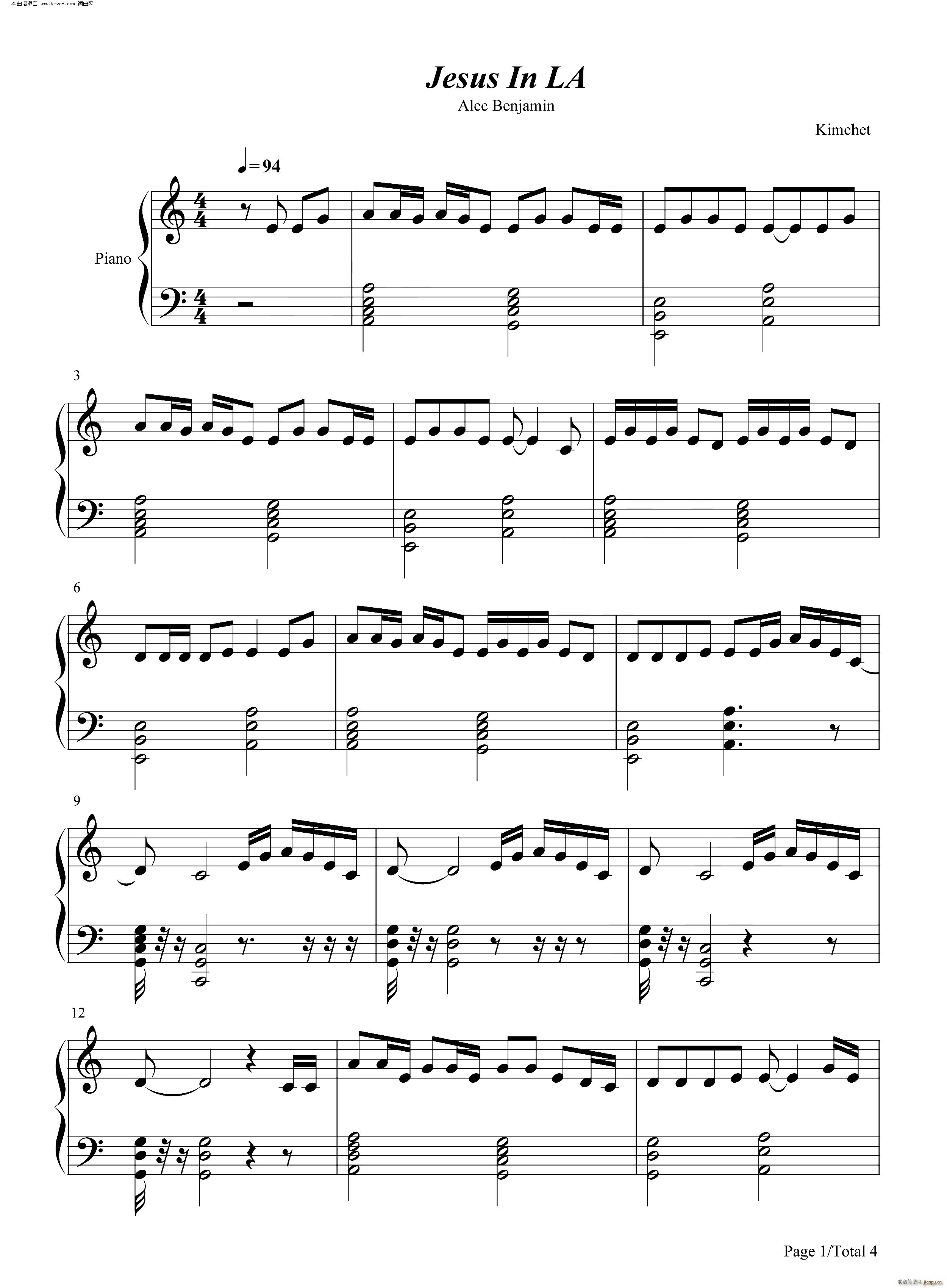 Jesus In LA(钢琴谱)1