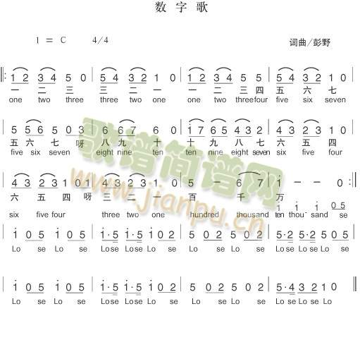 数字歌(三字歌谱)1