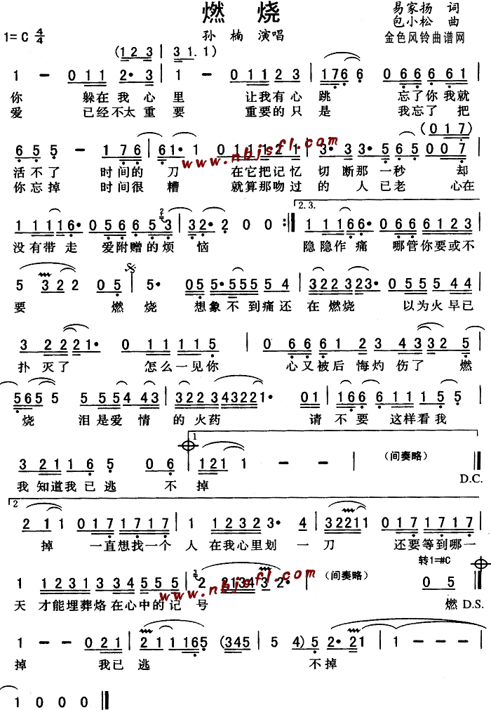 燃烧(二字歌谱)1