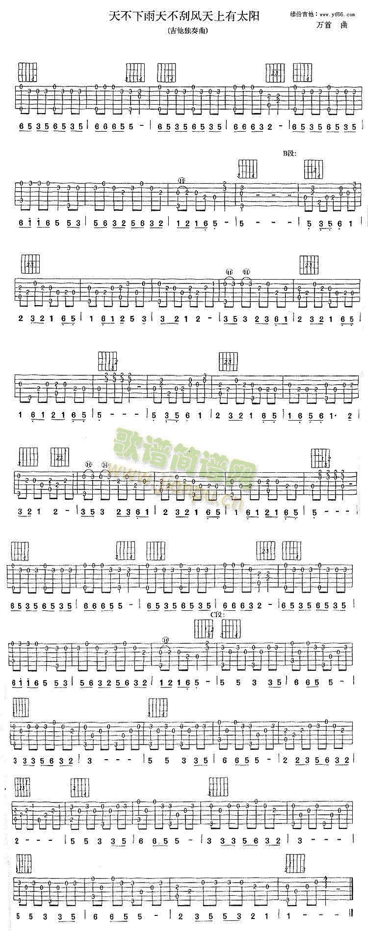 天不下雨天不刮风天上有太阳(吉他谱)1