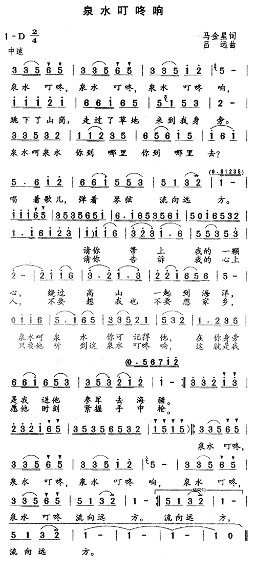 泉水叮咚响(五字歌谱)1