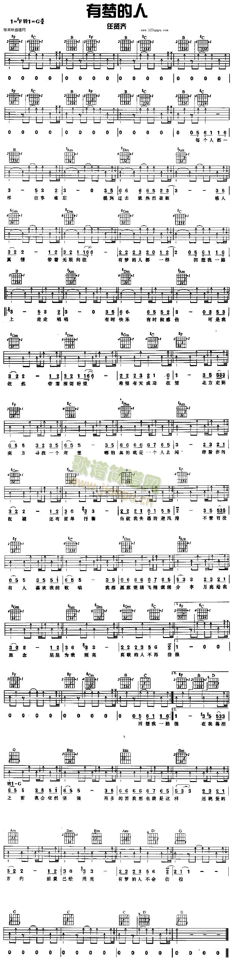 有梦的人(吉他谱)1