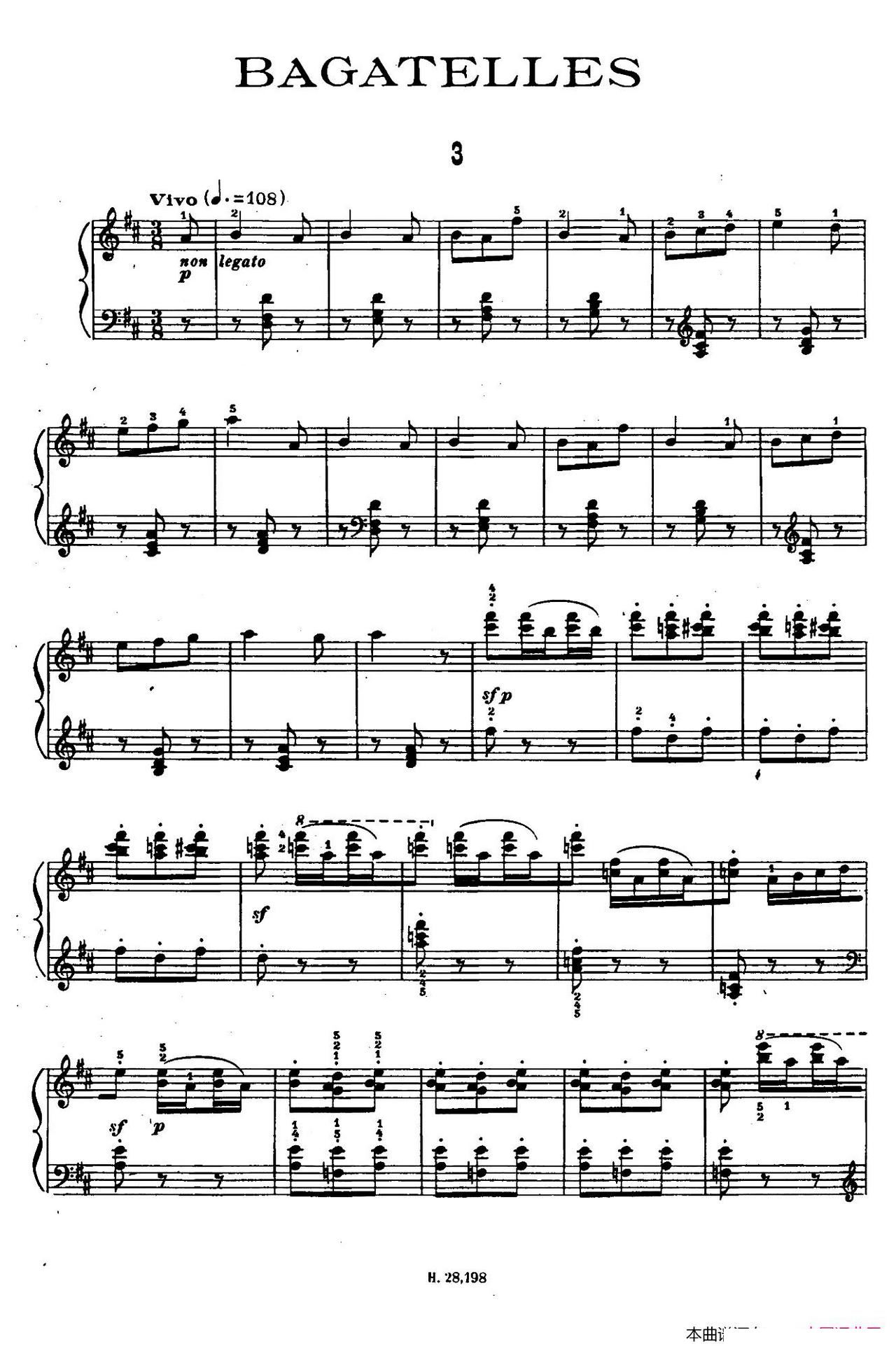 Ten Bagatelles Op 5 10首小品 3 D大调(十字及以上)1