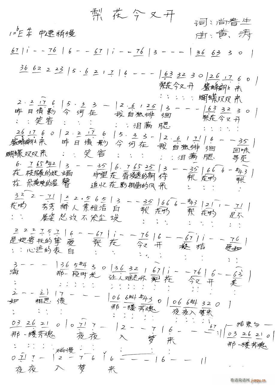 梨花今又开(五字歌谱)1