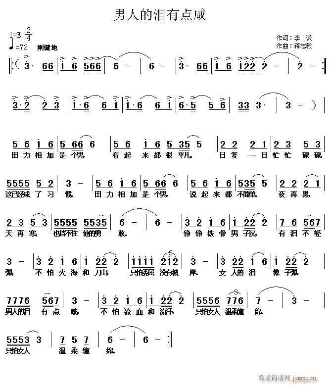 男人的眼泪有点咸(八字歌谱)1