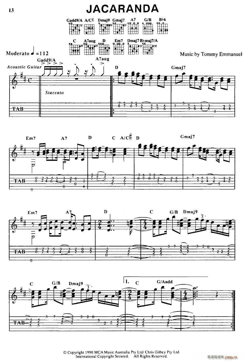 tommy emmanuel jacaranda 指弹吉他(吉他谱)1