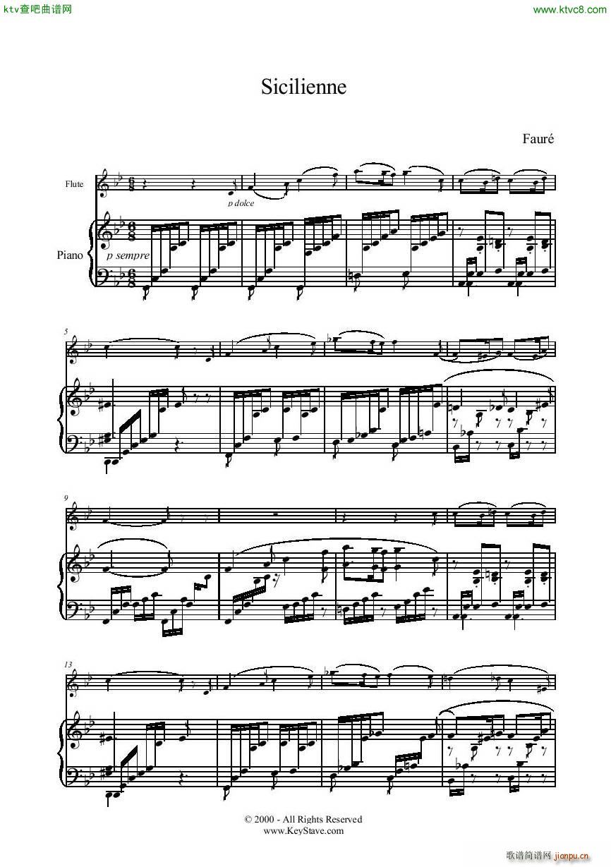 Gabriel Fauré 1845 1924 Sicilienne Flute Piano(钢琴谱)1
