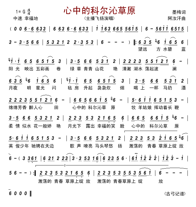 心中的科尔沁草原(八字歌谱)1