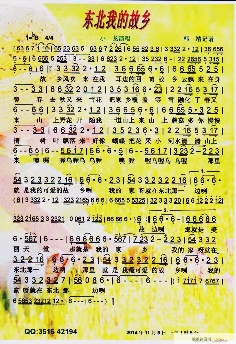 东北我的故乡 彩谱(九字歌谱)1
