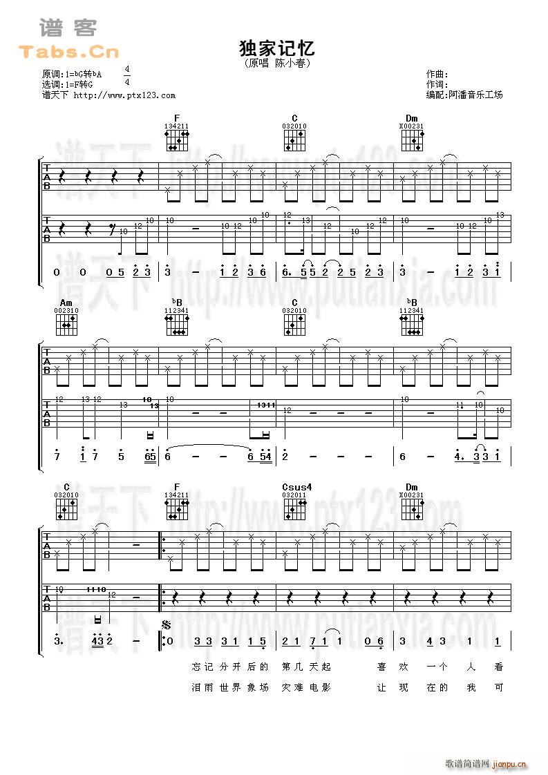 獨家記憶(吉他谱)1