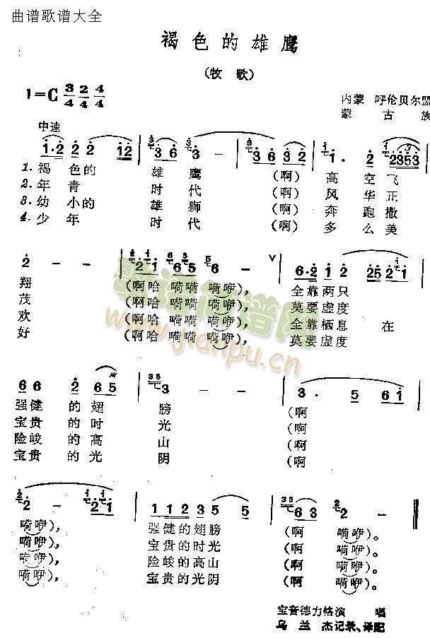 褐色的雄鹰(五字歌谱)1