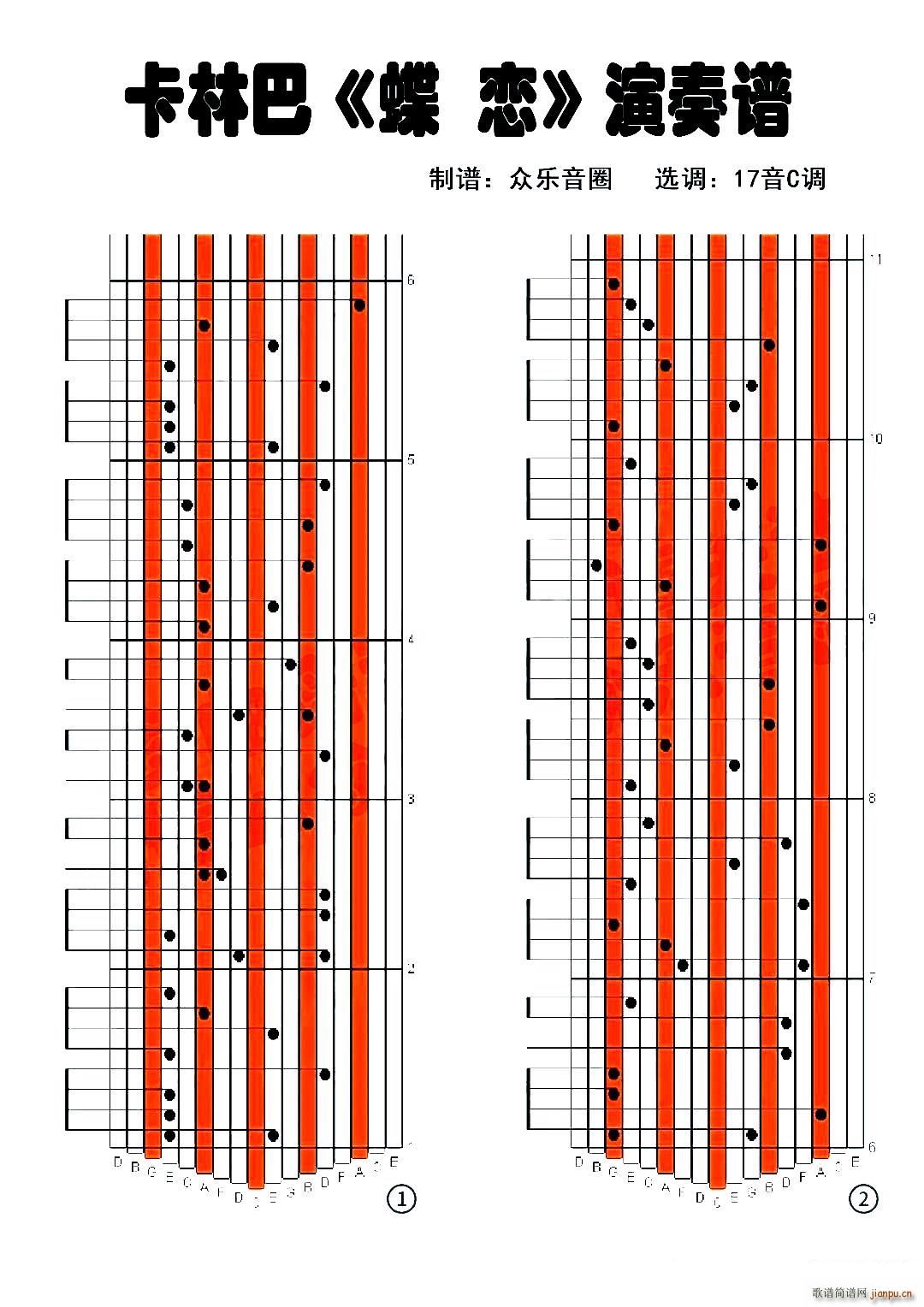 蝶恋 拇指琴卡林巴琴演奏谱(十字及以上)1