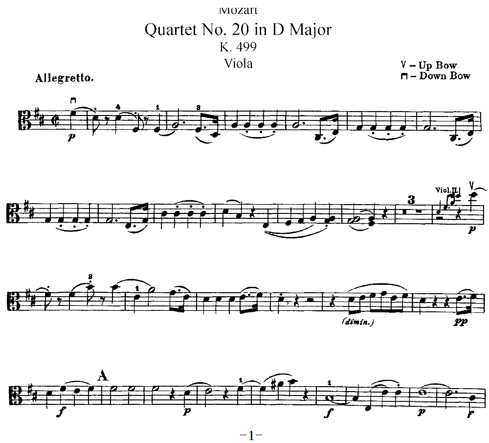 Mozart Quartet No 20 in D Major K 499 Viola(十字及以上)1