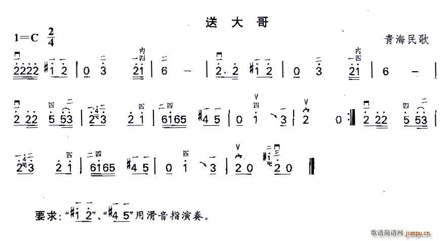 送大哥 青海民歌(八字歌谱)1