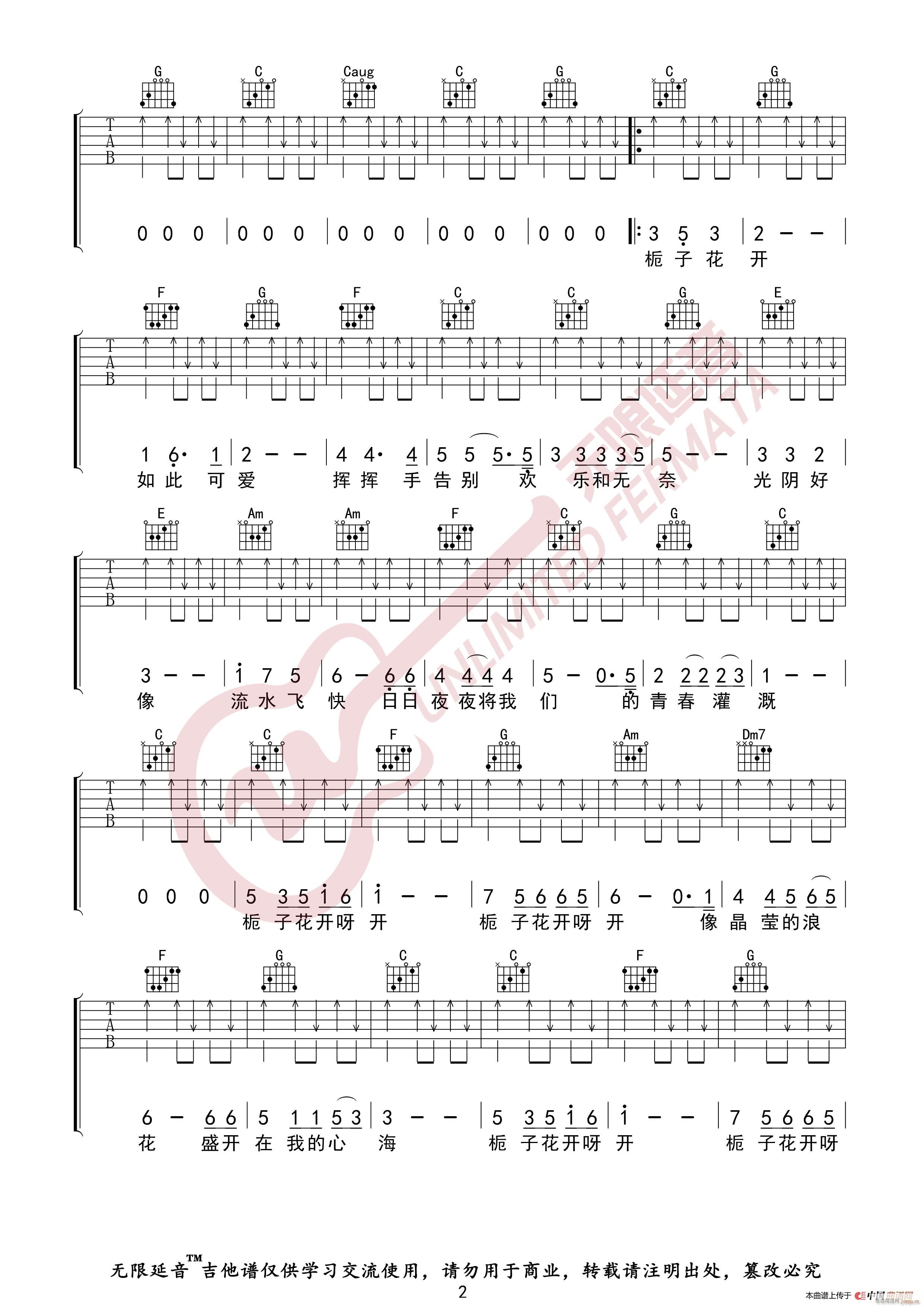 何炅 栀子花开 无限延音编配(吉他谱)3