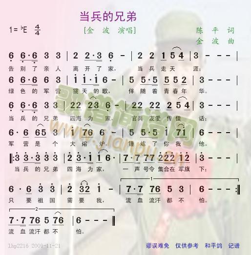 当兵的兄弟(五字歌谱)1