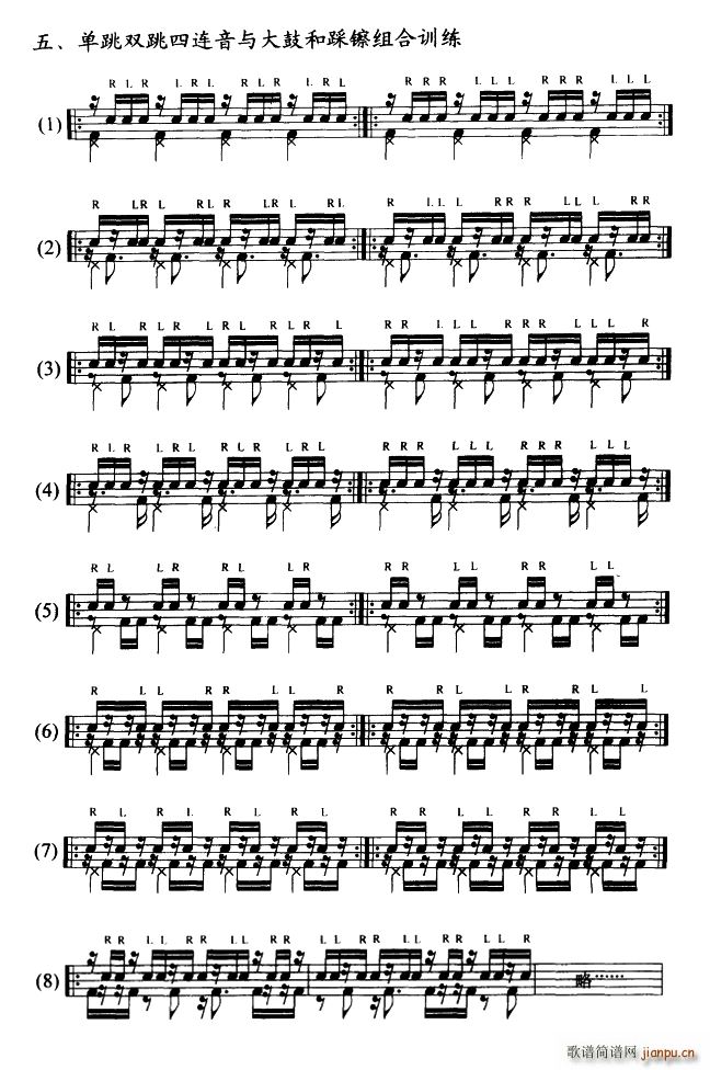 8条架子鼓单跳双跳四连音与大鼓和踩镲(十字及以上)1