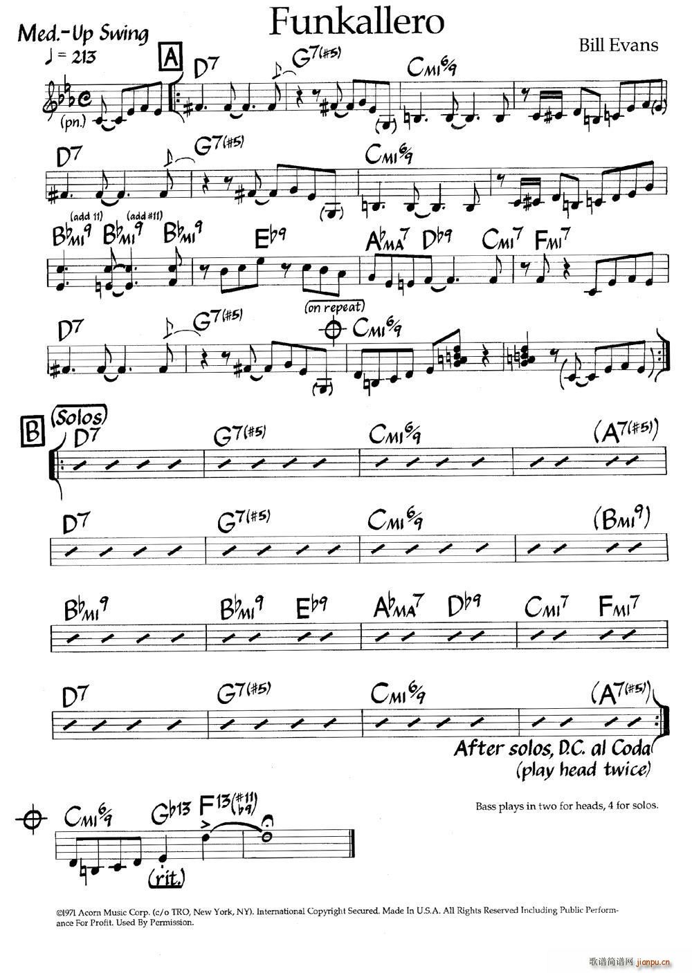 Funkallero 爵士钢琴曲(钢琴谱)1