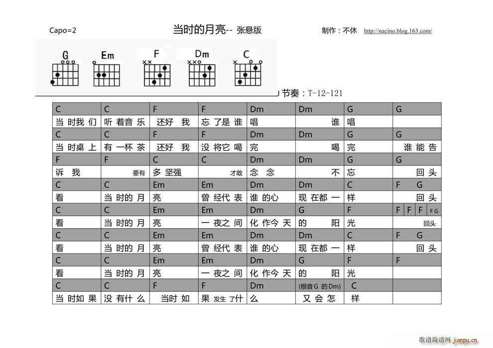 当时的月亮 张悬版(吉他谱)1