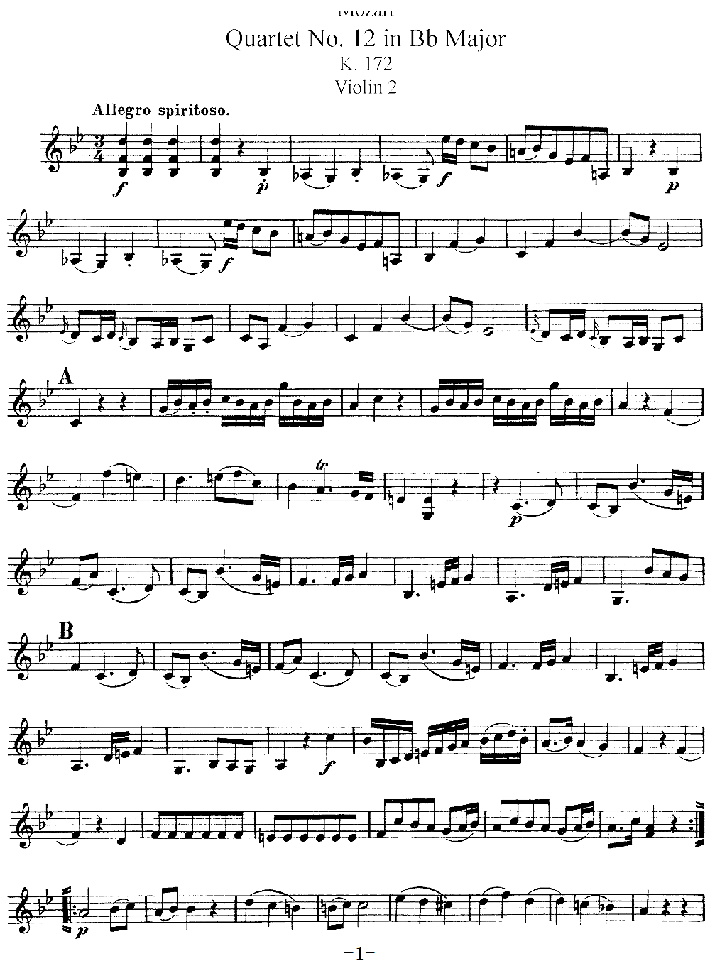 Mozart Quartet No 12 in Bb Major K 172 Violin 2(十字及以上)1
