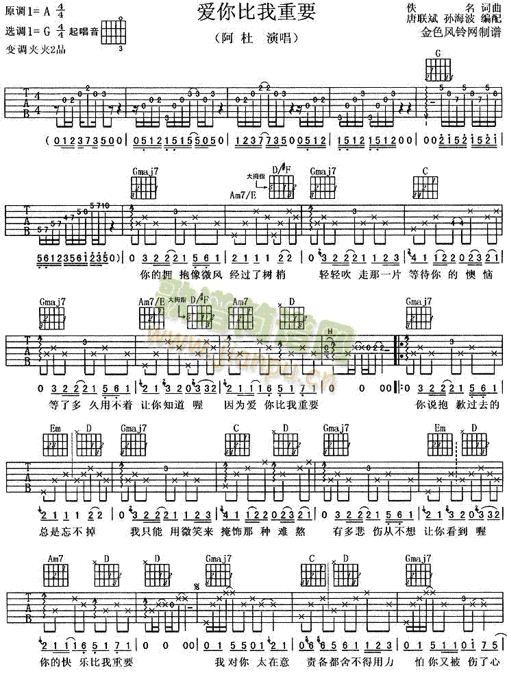 爱你比我重要(吉他谱)1
