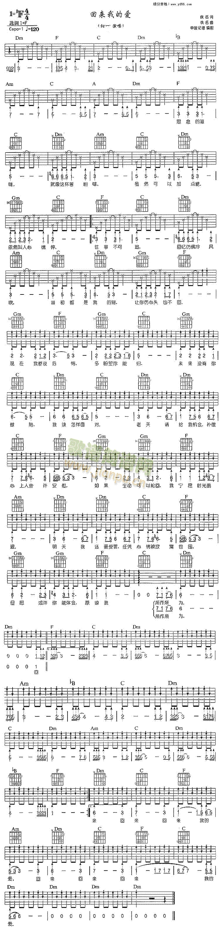 回来我的爱(吉他谱)1