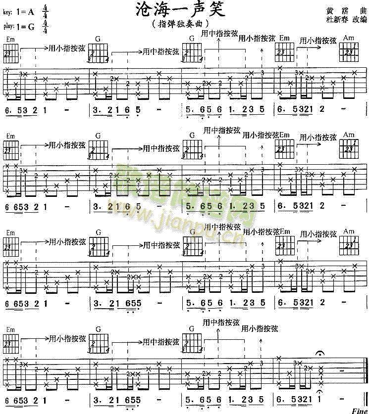沧海一声笑(吉他谱)1