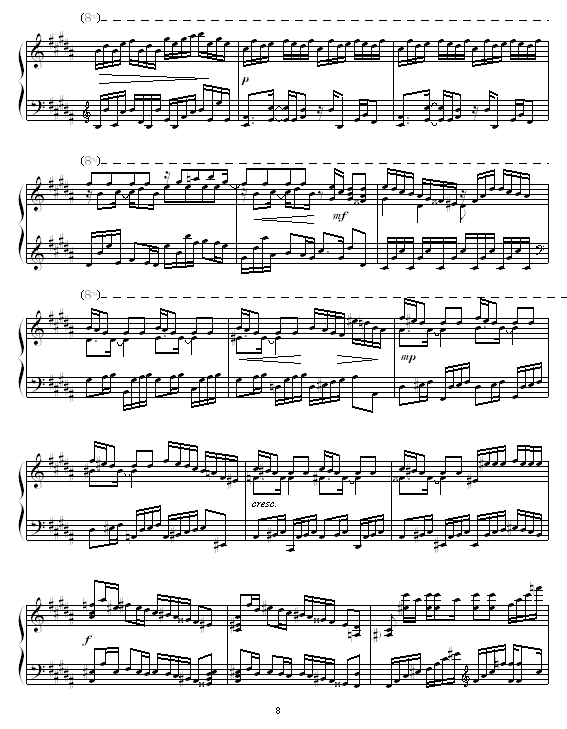 B大调练习曲(钢琴谱)8