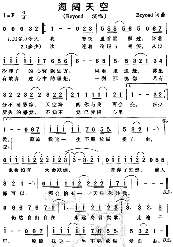 海阔天空(四字歌谱)1