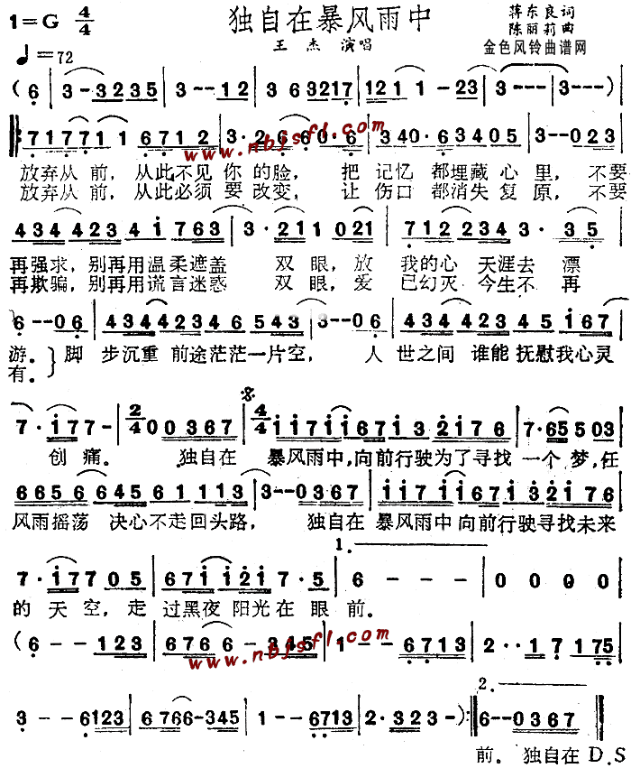 独自在暴风雨中(七字歌谱)1