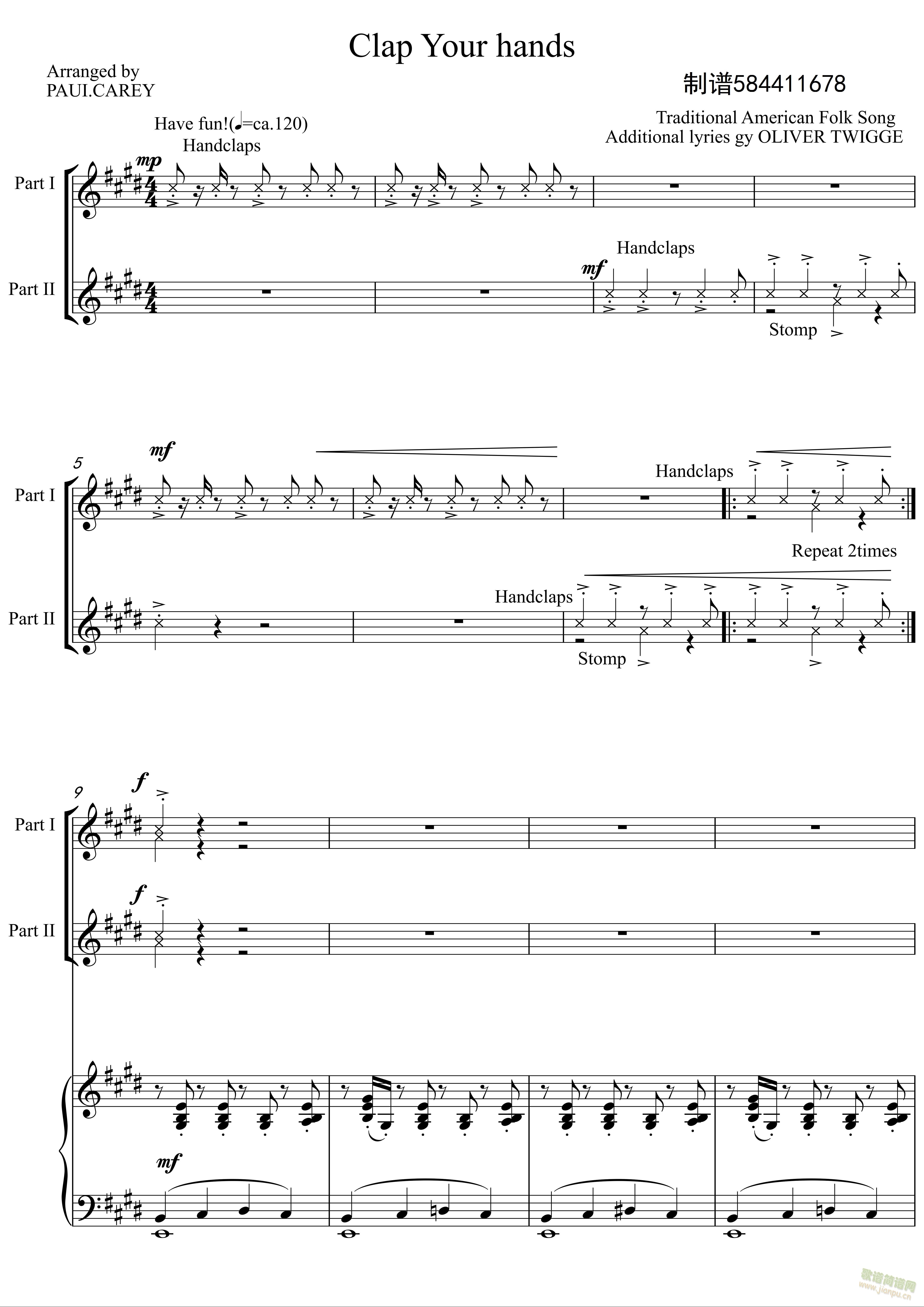 Clap Your hands合唱谱(合唱谱)1