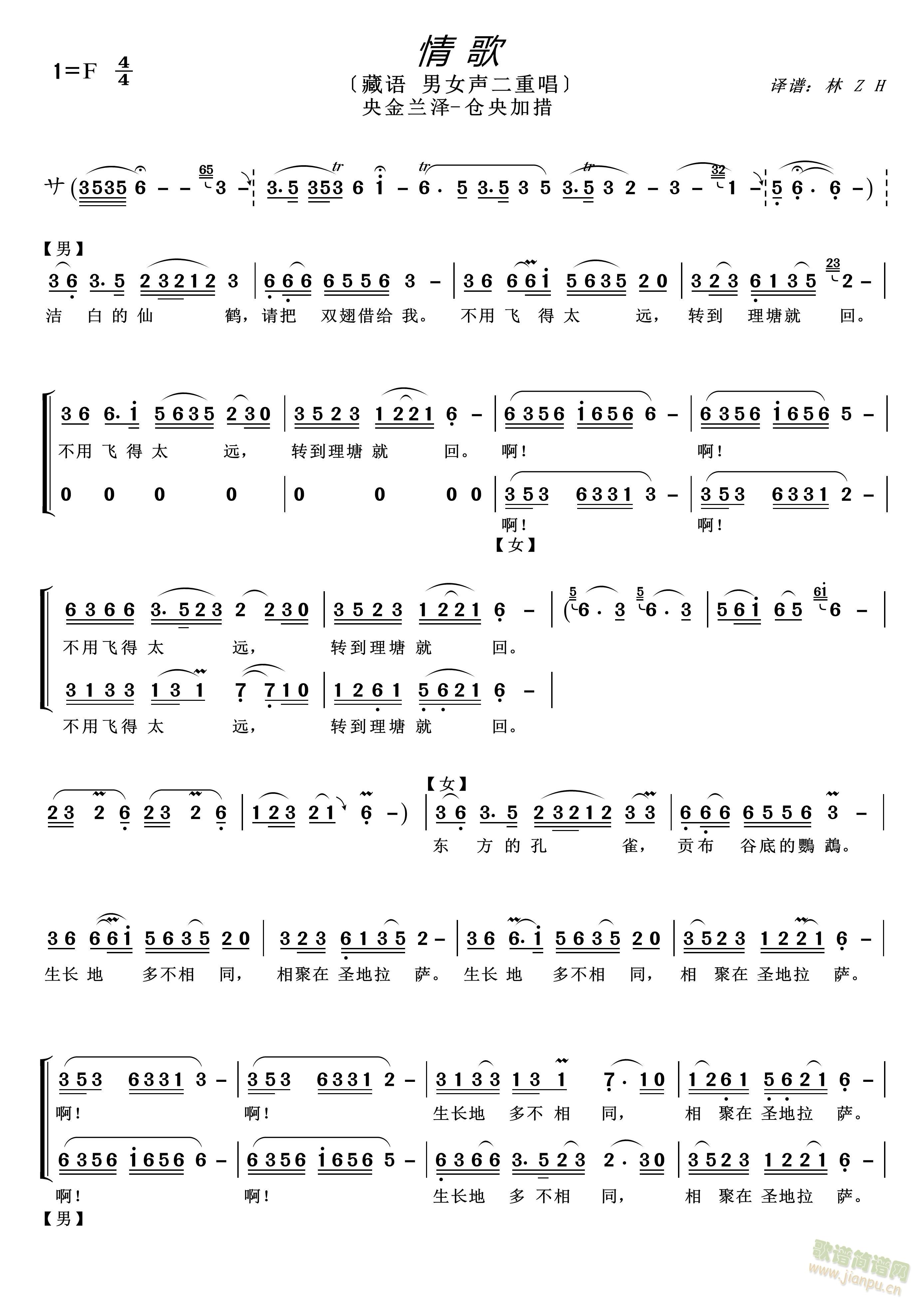 情歌(二字歌谱)1