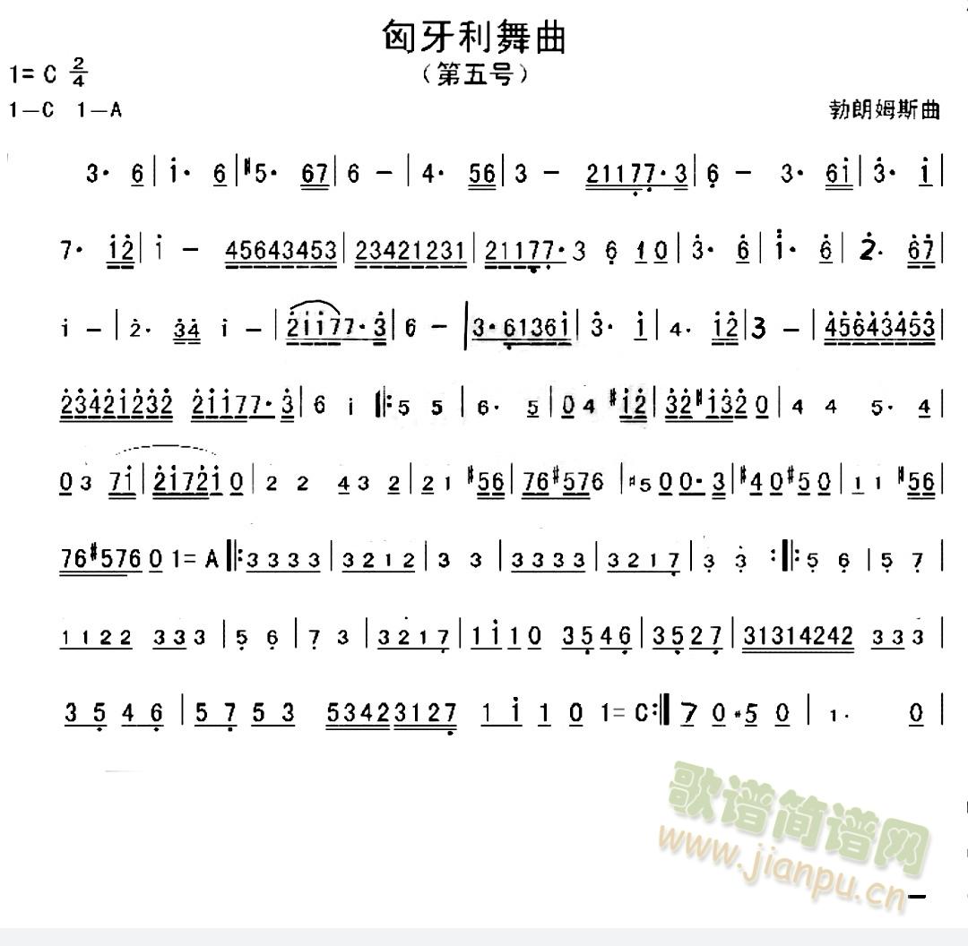 匃牙利舞曲第5号（完整版）(笛箫谱)1