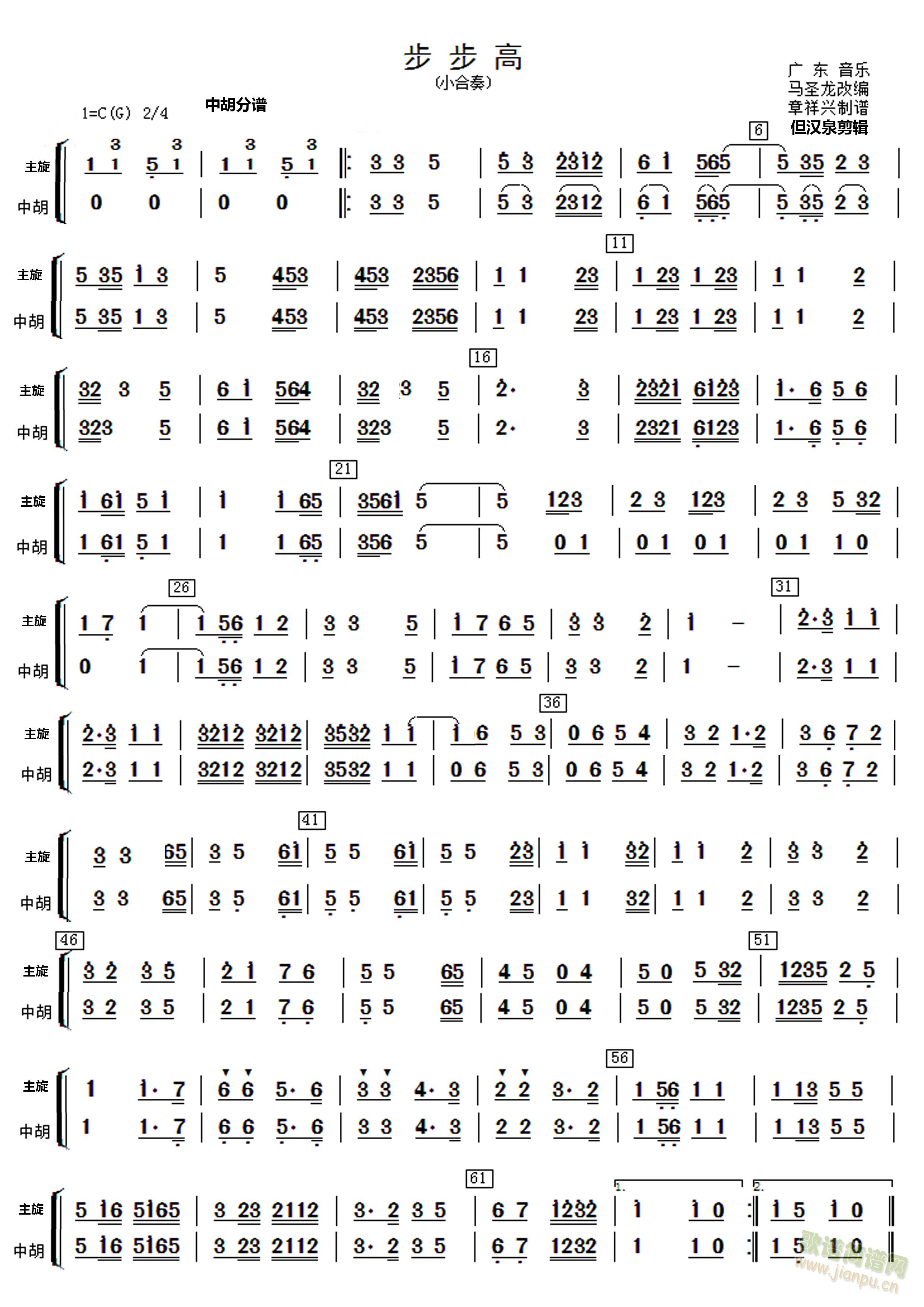 民乐合奏步步高大提琴 中胡 扬琴分谱(大提琴谱)3